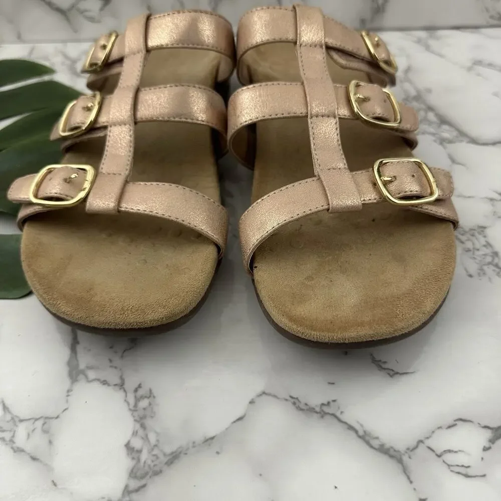 Vionic Womens Misa Sandals Size 10 Rose Pink Strap Gold Buckle Comfort Flat